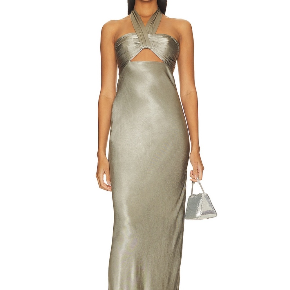 La Lune Ruched Halter Maxi Dress in Sage - Shona Joy